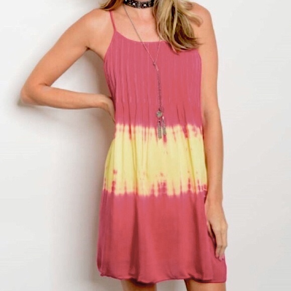 Poema Dresses & Skirts - Poema Pink & Yellow Berry Tie-Dye Dress, Sz. S